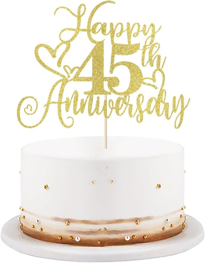 golden Glitter Happy 45th Anniversary Cake Toppers-Wedding Anniversary Party Decorations,gold Wedding Party，Birthday Party Decorations,Company Anniversary Party/45th Birthday Party Decorations (45th)