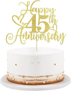 golden Glitter Happy 45th Anniversary Cake Toppers-Wedding Anniversary Party Decorations,gold Wedding Party，Birthday Party Decorations,Company Anniversary Party/45th Birthday Party Decorations (45th)