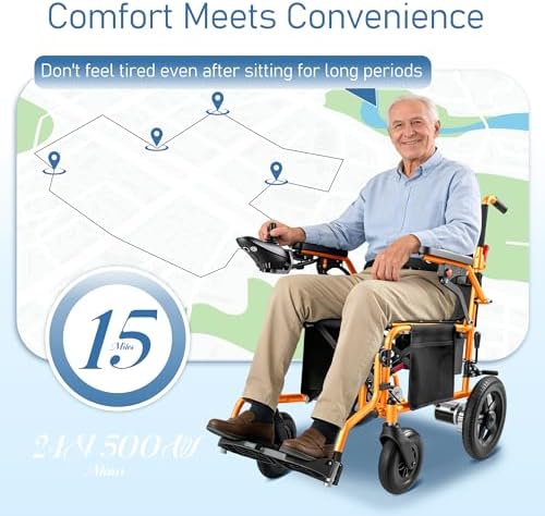 YF001 Zygenair Electric Wheelchair 330Lbs Capacity Foldable Electric Wheelchairs for Adults with 12Ah Lithium Battery, 15 Miles Range Power Wheelchair, Motorized Wheelchair 500W Motors(Orange)