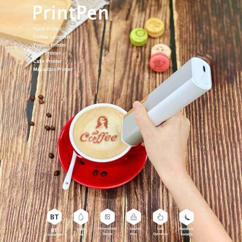BT Wireless Handheld Printer, Food Art Printer Portable Inkjet for Coffee Cake Yogurt, DIY Latte Art Pen with BT Connect for Bakeries Restaurants (Black)