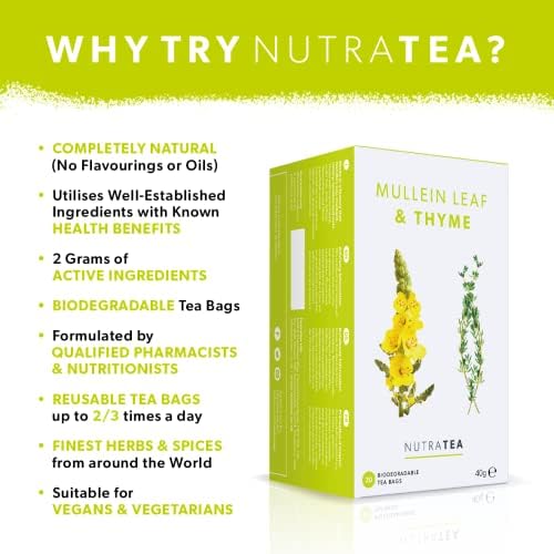 NutraTea - Mullein Leaf & Thyme Tea - Mullein Tea - Thyme Teabags For Lungs & Throat - 20 Individually Wrapped Bags - Herbal Infusion (1 Pack)