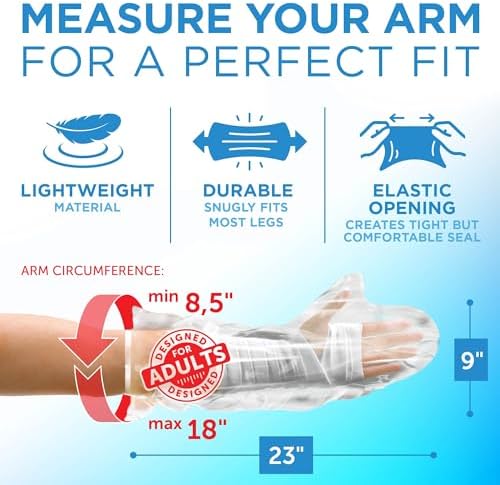 100% Waterproof Cast Covers for Shower Arm - Tight Seal - 3pk Adult Reusable Cast Protectors - Half Arm Bag Sleeves