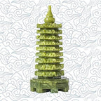 Green Natural Jade Nine-Storey Wenchang Tower Pagoda Statue Fengshui Handmade Figure Hand Carved Collection Arts Home Decor Ornaments