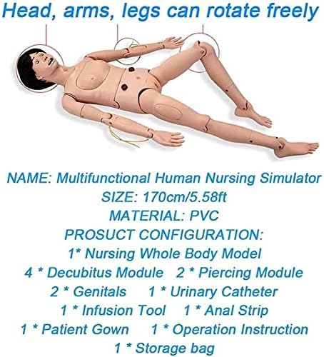 Nursing Training Manikin, Professional Care Manikin, Patient Care Simulator, Full Body CPR First Aid Training Dummy, Geriatric Human Mannequin for Educational Teaching Research 165cm