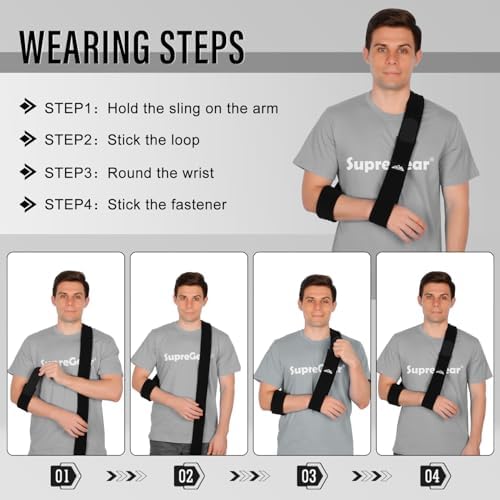 supregear Arm Sling, Adjustable Arm Support Strap, Lightweight Shoulder Immobilizer for Injured Elbow, Broken Collarbone, Torn Rotator Cuff, Dislocation or AC Separation, Left Right, Men Women