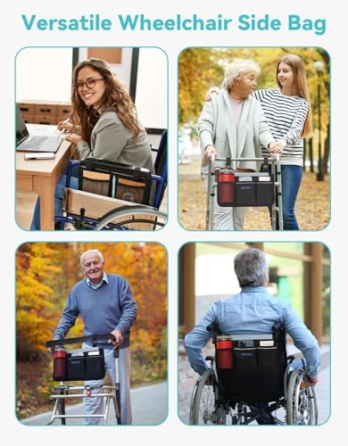 ZHCHG Wheelchair Side Bag, Wheelchair Armrest Pouch Accessories with Cup Holder, Storage Bag for Walker, Rollator, Electric Scooter Wheelchairs, Ideal Gift for Mother's Day & Father's Day