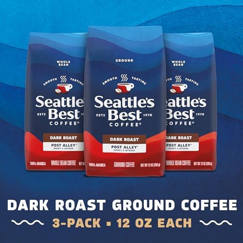 Seattle’s Best Coffee, Dark Roast Ground Coffee, Post Alley, 100% Arabica, 3 Bags (12 oz Each)