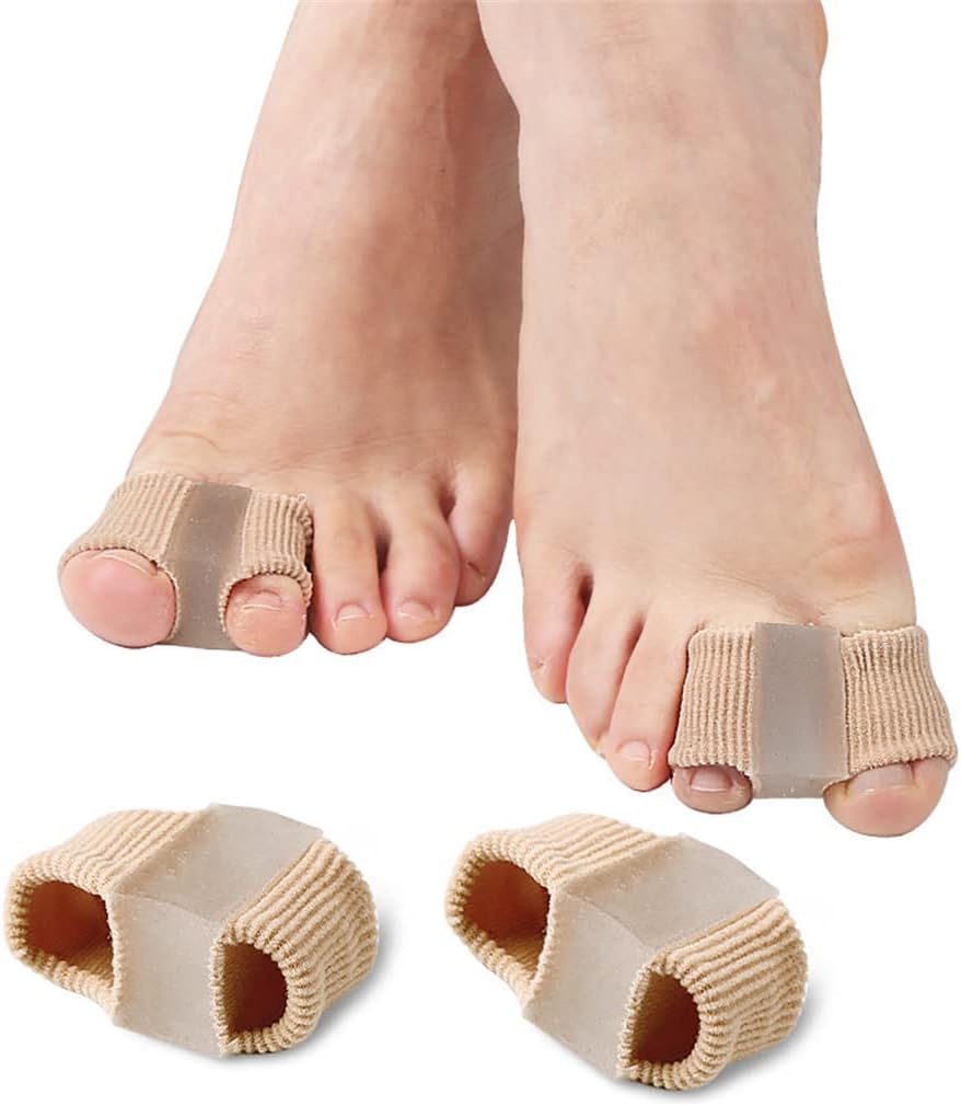 Toe Separator Sleeves, 2 Pairs Soft Breathable Big Toe Corrector with Gel Toe Spacer Cushion, Hammer Toe Overlapping Toes Straightener Sleeves for Big Toe Alignment Bunion Foot Pain Relief (L)