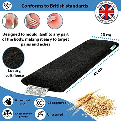 Amazing Health Unscented Wheat Bags Microwavable Heat Pack - Soft Black Fleece, Made in UK, 42cm Long, Heat Pad for Pain Relief