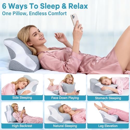 Reading Pillow for Bed, Ergonomic Memory Foam Wedge Pillow for Reading, Lounging & Prone Use, Neck/Back/Chin Support for Sofa, Floor or Bed, Removable Breathable Cover, Grey