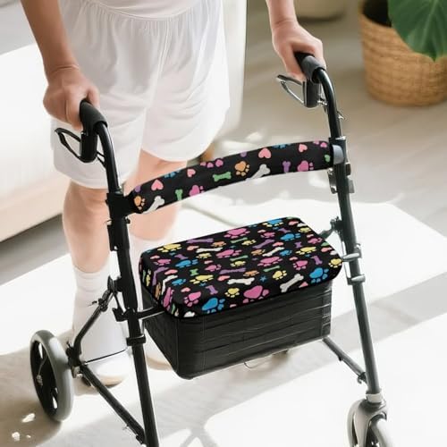Cute Dog Paw Prints Rollator Walker with Seat Protection Cover Set Rollator Walker Seat and Backrest Covers for Seniors in Assisted Living Handle Covers for Rollator Walkers