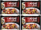 Paldo Fun & Yum Jjajangmen Instant Noodles, Pack of 4, Brothless Chajang Ramen with Savory & Sweet Black Bean Sauce, Oriental Style Korean Ramyun, Soupless K-Food, (Pack of 4)