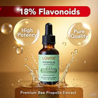 LOVITA Bee Propolis Liquid Extract 500mg, 5:1 Resin Drops with 18% Bioflavonoids, Alcohol-Free Antioxidant, Immune Support & Throat Soothing, Gluten-Free, Non-GMO, 1 Fl Oz (30 mL), 30 Day Supply