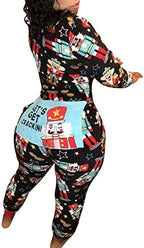 VNVNE Women's One Piece Onsie Print Sleepwear Ugly Christmas Pajamas Jumpsuit Rompers Clubwear Nightwear