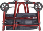 Drive Medical Deluxe Portable Folding Travel Walker with 5" Wheels and Fold up Legs, Red