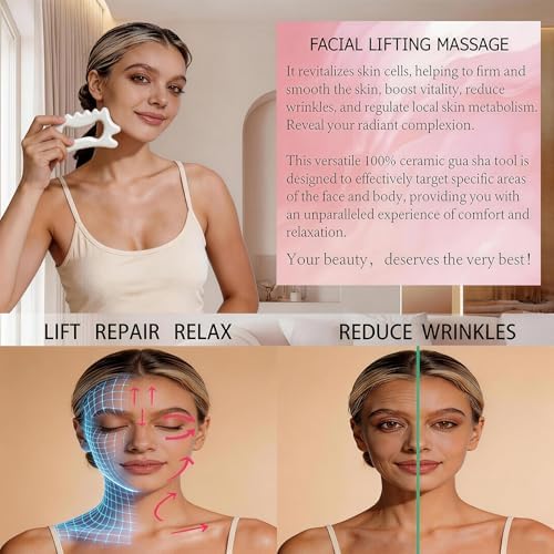 Ceramic Gua Sha Facial Tools Lymphatic Drainage Massager Body Guasha Tool for Face Lift Contour Sculpting Beauty Skincare Fascia Reshape Anti Cellulite Spa and Full Body Skin Care