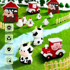 6 PCS Farm Cake Topper with Cow Tractor Cake Decorations for Farm Animal Theme Birthday Party Decoration Supplies (Red)