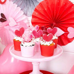 50Pcs Edible Red Heart Cupcake Toppers Edible Pink Hearts for Bridal Shower Engagement Wedding Anniversary Baby Shower Girls Heart Birthday Valentine's Day Mother's Day Party Decorations
