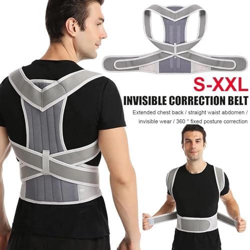 Breathable Posture Corrector for Men and Women Full Back Brace Humpback Girdle Spine Lumbar Support Belt Therapy Corset Shoulder Neck Clavicle Waist Pain Relief(Grey,XL)
