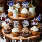 Cowboy Birthday Party Decorations - 24 Pcs Blue Cowboy Football Cupcake Topper Picks, American Rugby Cup Cake Toppers, Game Day Sports Theme Party Supplies Favors Decor for Boys Kids Men