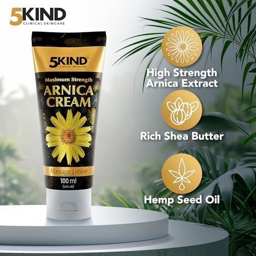5kind Extra Strong Arnica Cream for Bruising and Swelling 3.4 Fl Oz - Arnica Bruise Cream Extra Strength Fast Healing Thin Skin - High Concentration Arnica Montana Extract for Bruises -Natural Formula