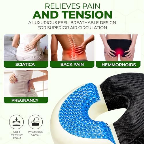AnboCare Donut Gel Sitting Pillow - Orthopedic Memory Foam for Tailbone Pain, Hemorrhoid, Bed Sores, Postpartum, Prostate, Coccyx & Sciatica Pain