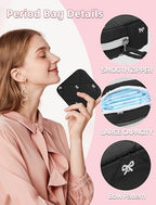 Period Bag for Girls, Quilted Period Pouch for Women, Sanitary Napkin Storage Bag Menstrual Pad Pouches Tampon Holder for Purse Pad Bag Gifts for Teen Girls(Black)
