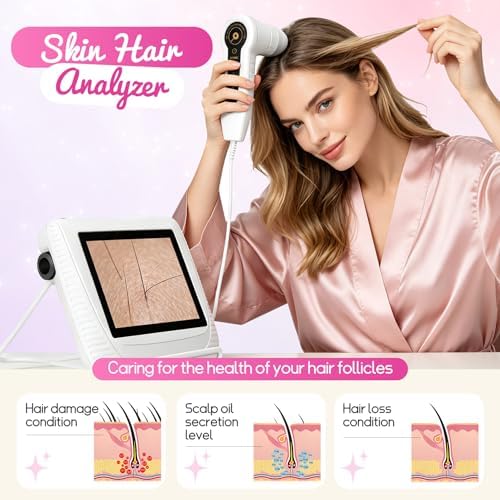 Skin Hair Analyze, Scalp Analysis Machine, 5 Inch LCD Screen Rechargeable Digital Scanner for Skin & Hair Analysis, 50x/200x DualHeads, Digital Scalp Health Detection Use for Home and Salon