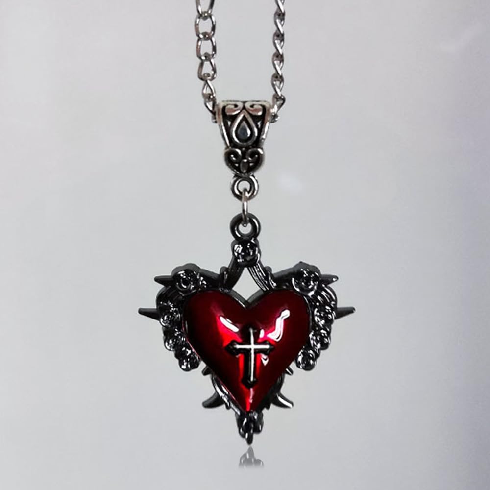 1pcs Dark Gothic Punk Butterfly Cross Metal Necklace Vintage Accessories Women and Man Heart Pendant Necklace Gifts,Chain45cm
