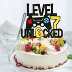 Level 7 Unlocked Cake Topper Happy 7 Birthday Cake Toppers Level Up seventh Cake Decorations Game Controller 7th Birthday Cake Decor - Video Game Theme Party Supplies for Teenager