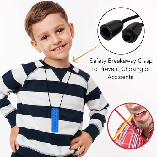 Chewy Necklace for Sensory Kids, Sensory Chewable Toys, 6 Packs Food Grade Silicone Made Chew Necklace for Autism, ADHD, Anxiety, Oral Motor Stimulation