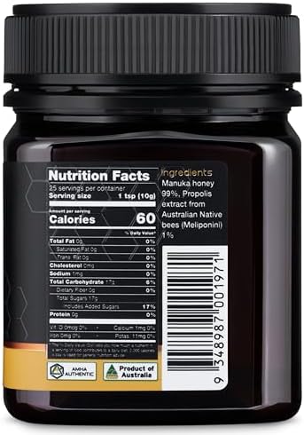 Nature’s Gold Raw Manuka Honey with Australian Native Bee Propolis, MGO 514+ | 8.8oz (250g), 100% Pure Genuine Traceable Hive to Home