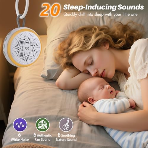 White Noise Machine - Portable Sound Machine for Baby Adult, 20 Non-looping Soothing Sound, Noise Canceling for Sleeping, Sound Therapy for Office Home, Travel, Registry Gift (White)