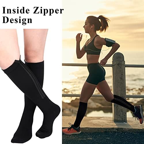 Tarpop 4 Pair Zipper Compression Socks Closed Toe 20-30 Mmhg Calf Knee High Compression Stocking for Men Women Swelling Edema