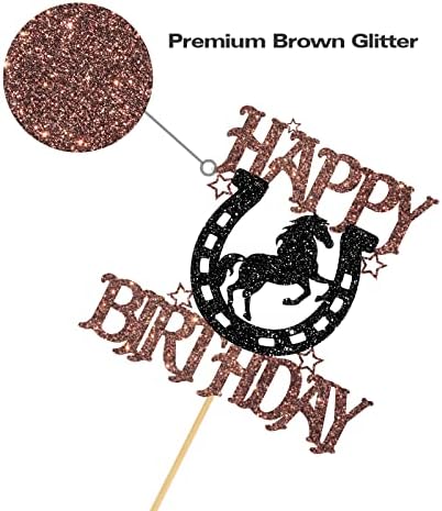 Horseshoe & Horse Happy Birthday Cake Topper, Horse Racing Theme Party Decoration for Boys Girls Men Women, Kids Birthday Party Decoration Supplies