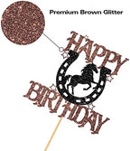 Horseshoe & Horse Happy Birthday Cake Topper, Horse Racing Theme Party Decoration for Boys Girls Men Women, Kids Birthday Party Decoration Supplies