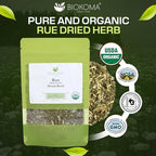 Biokoma Organic Rue Dried Herb 50g Premium Loose Leaf Ruta Graveolens USDA Organic Herbal Tea Aromatic Sachets Spiritual Use Resealable Moisture Proof Pouch No Additives No Preservatives No GMO Kosher