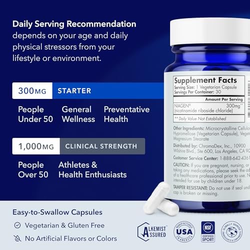 TRU NIAGEN Patented NAD Supplement for Brain Function, Anti Aging & Cell Regeneration, 300mg Niagen, 30 Servings | Supports Cellular Energy, Muscle | Nicotinamide Riboside (NR) Take 1 Daily | 1 Bottle