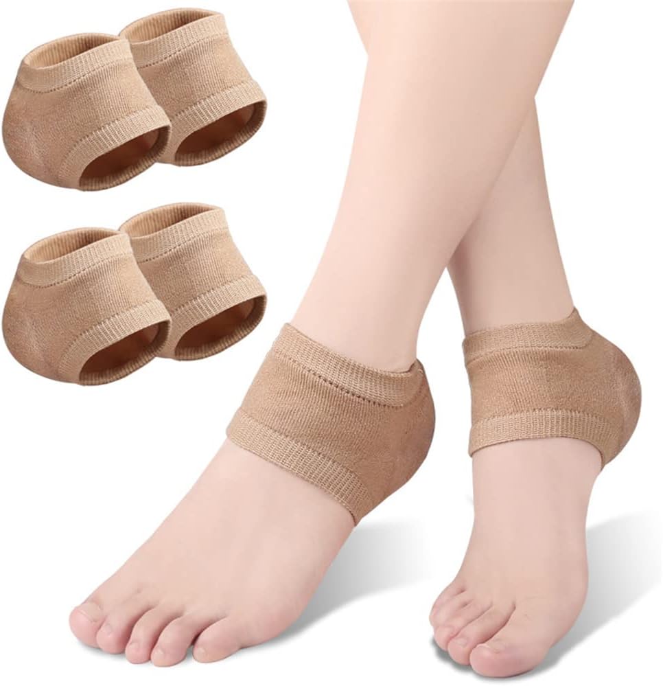 Moisturizing Heel Socks, 2 Pairs Soft Gel Lined Heel Socks for Dry Rough Cracked Feet, Gel Heel Repair Socks Overnight Moisturizing Spa Socks for Softening and Repairing Chapped Feet Skin Care (Skin)