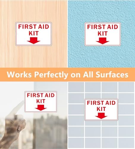 First Aid Sign, (2 Pack) Self Adhesive First Aid Kit Sign for Wall, Aluminum Metal Signs With 2 Pre-drilled Holes (9 x 6 inches, White/Red)