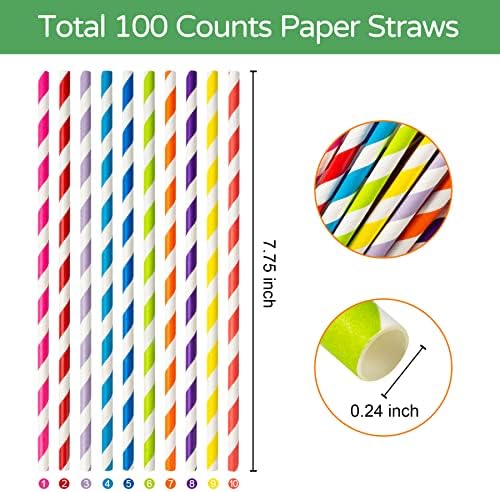 [100 Pack]Red Straws, Disposable Red and White Straws Biodegradable Red Paper Striped Straws for Cocktail, Milkshake, Coffee, Lemonade (0.24" x 7.75", Red)