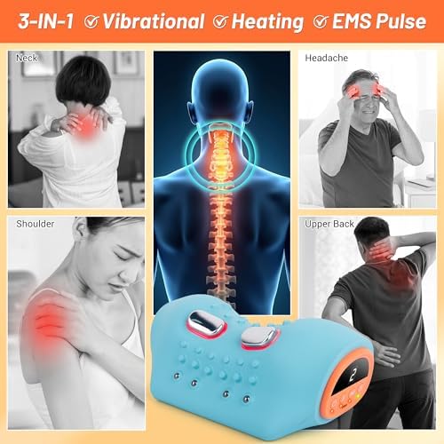 Neck Massager with Heat, 2026 Upgraded 3 in 1 Portable Massager Stretcher, Vibration, Ergonomic Neck Pain Relief Device- Adjustable Cervical Traction for Home & Office, Lightweight Neck Massager Gifts