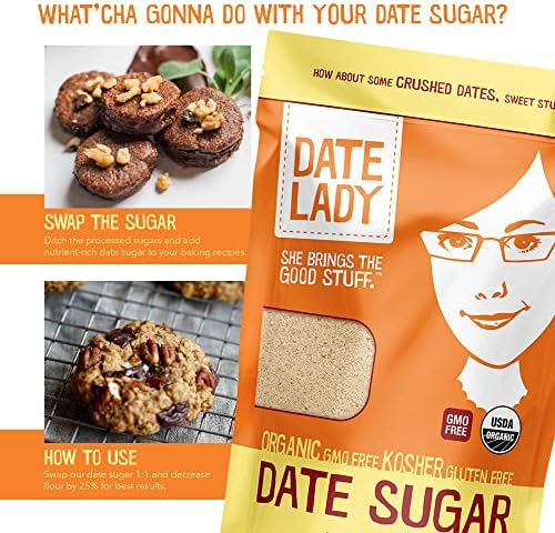 Date Lady Organic Date Sugar, 1 lb | Vegan, Paleo, Gluten Free & Kosher | Alternative Sweetener for Baking | Will Not Dissolve in Coffee (1 Bag)