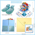 New Baby Congratulations Card Funny Hello Baby 3D Greeting Box Card for Boy Girl with Envelopes，Note Tag and Baby Non Slip Socks (Blue)