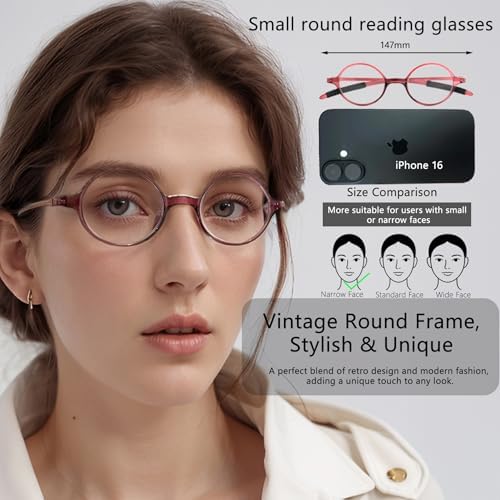 5-Pack Vintage Round Reading Glasses for Women & Men - Retro Small Oval Eyeglasses, Round Readers for Stylish