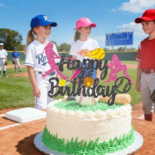Softball Cake Topper Black Softball Birthday Party Decorations Softball Party Cake Decorations for Girls Sport Decor
