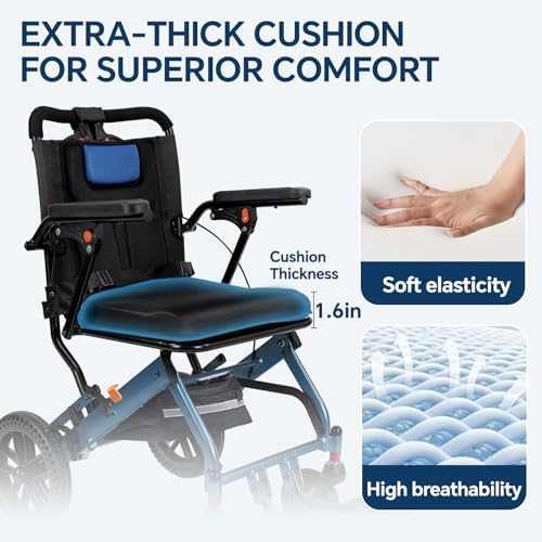 20LBS Wheelchairs for Adults, Lightweight Foldable Transport Wheelchair with 10” Honeycomb Tires & Thickened Comfort Seat Cushion, Aviation Aluminum Frame Holds 220LBS for Seniors Travel & Daily Use