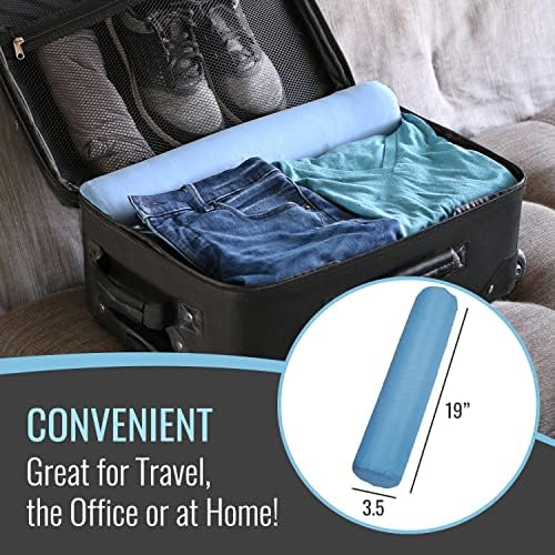 DMI Lightweight Comfort Round Foam Neck Roll Leg Rest Back Support Pillow for Home and Travel, Great for Neck, Back and Under Knees, 3.5 x 19 inches, Blue