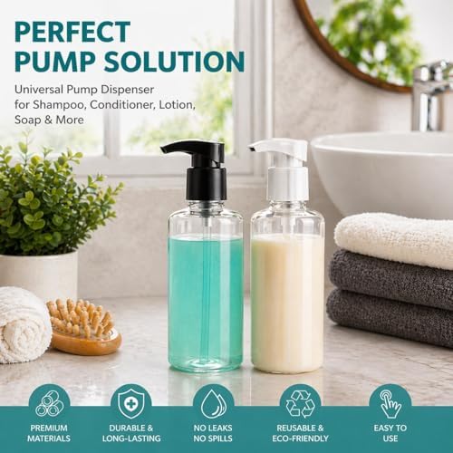 Universal Shampoo/Conditioner Dispenser Pump for Bottles, Leak Proof, Pump Top Fits 1 L/33.8 oz Bottles, 28/410 Neck Size, (Variety Pack of 2)