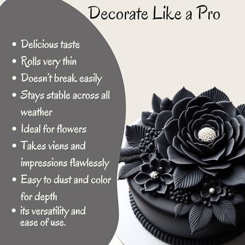 Confect Black Gum Paste for Cake Decorating – 8.8 oz | Premium Edible Sugar Paste for Making Elegant Roses, Ruffles, Leaves & Halloween Cake Decorations | Soft, Flexible Fondant for Flowers & Designs | Vegan, Gluten-Free, Nut-Free, Soy-Free- 8.8 Oz